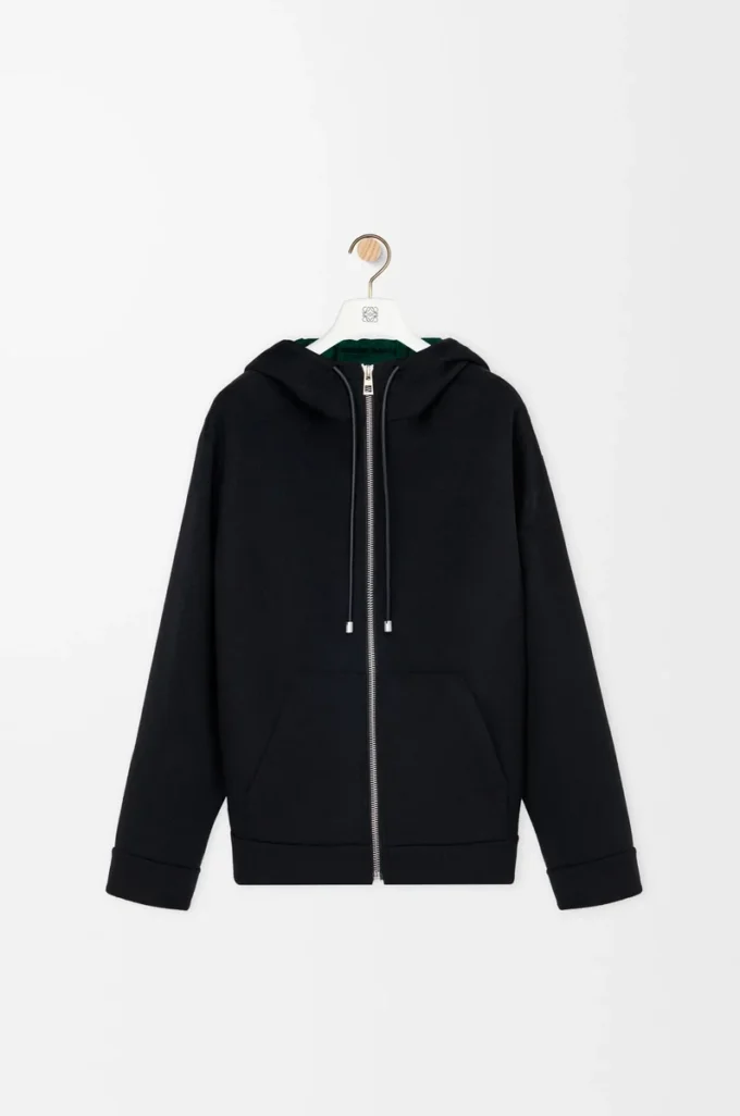 Veste à capuche en laine et cachemire Noir/Vert Veste à capuche en laine et cachemire Noir/Vert