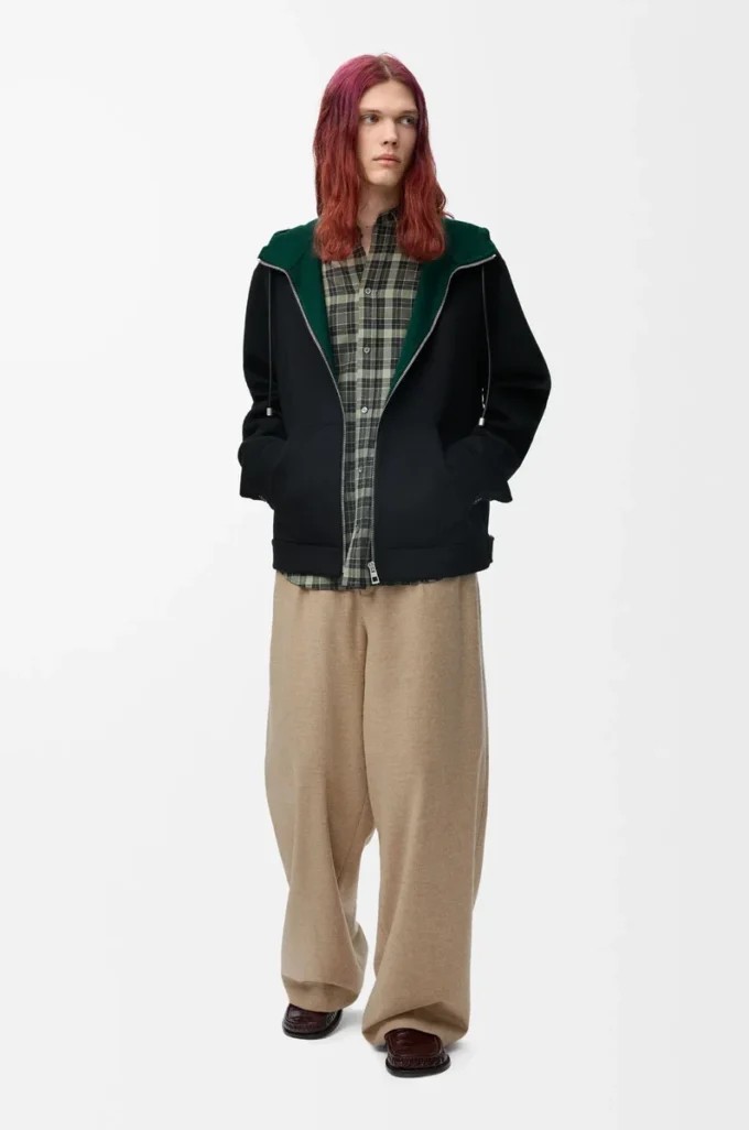 Veste à capuche en laine et cachemire Noir/Vert Veste à capuche en laine et cachemire Noir/Vert