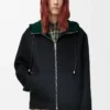 Veste à capuche en laine et cachemire Noir/Vert Veste à capuche en laine et cachemire Noir/Vert