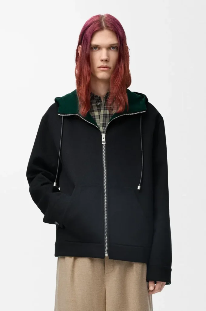 Veste à capuche en laine et cachemire Noir/Vert Veste à capuche en laine et cachemire Noir/Vert