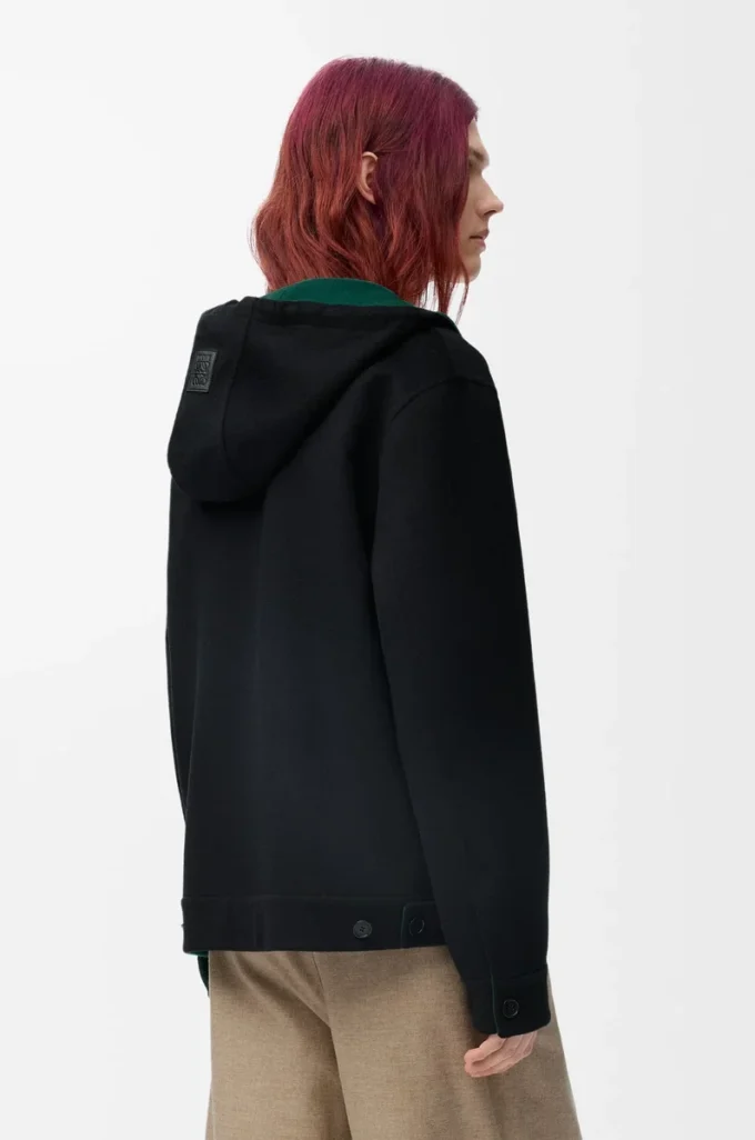 Veste à capuche en laine et cachemire Noir/Vert Veste à capuche en laine et cachemire Noir/Vert