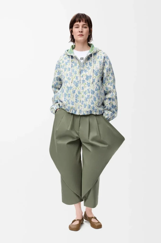 Veste à capuche en laine et coton blanc/bleu