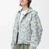 Veste à capuche en laine et coton blanc/bleu