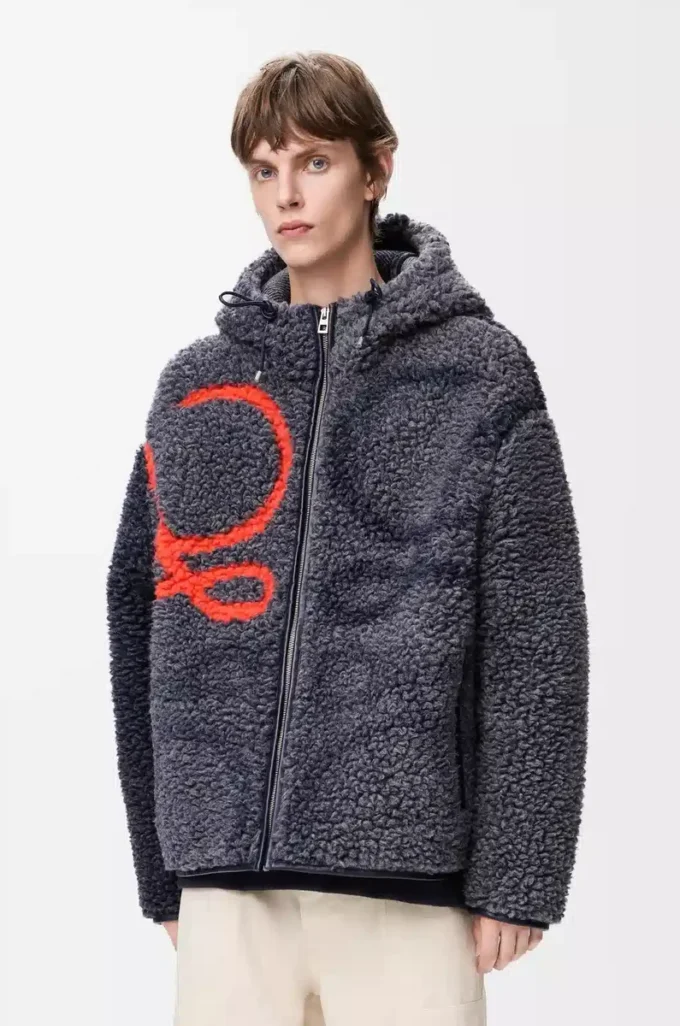 Veste à capuche en laine mélangée bleu marine/orange Veste à capuche en laine mélangée bleu marine/orange