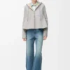 Veste à capuche en peau lainée gris clair chiné