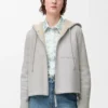 Veste à capuche en peau lainée gris clair chiné