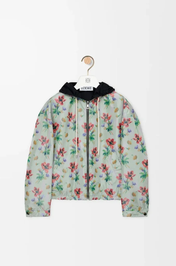 Veste à capuche en polyester et soie Vert/Rouge