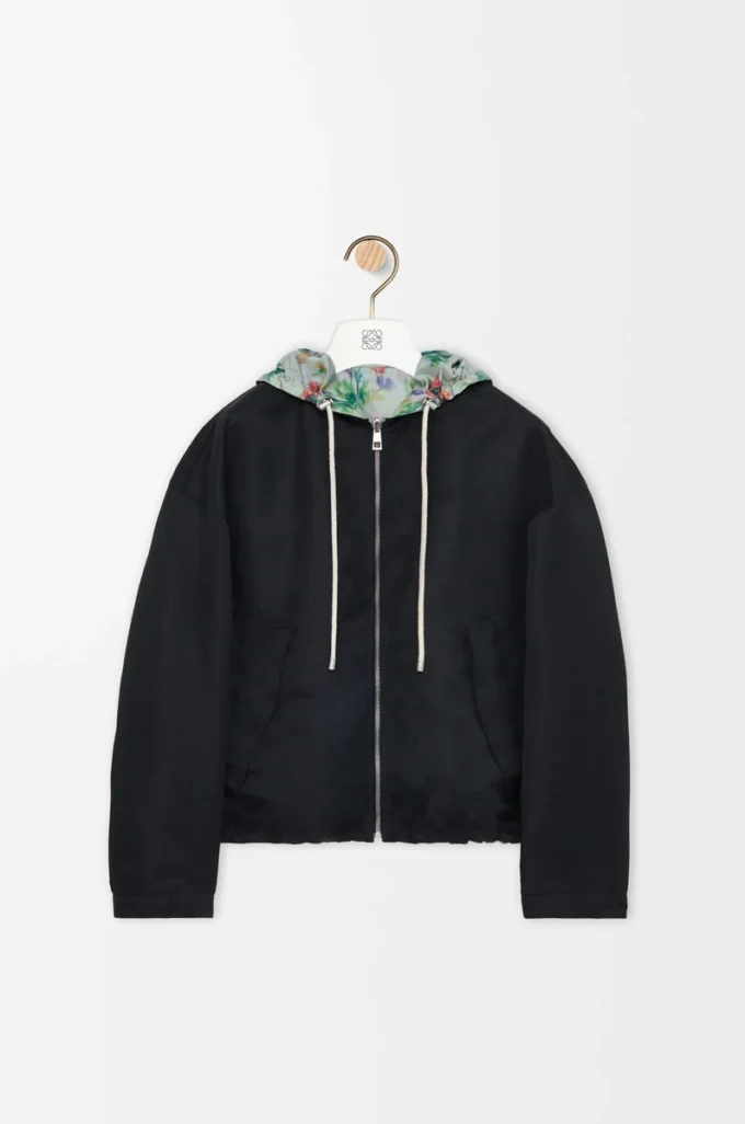 Veste à capuche en polyester et soie Vert/Rouge