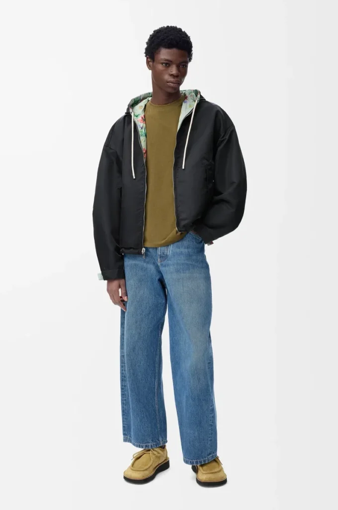 Veste à capuche en polyester et soie Vert/Rouge