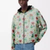 Veste à capuche en polyester et soie Vert/Rouge