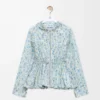 Veste à capuche en taffetas de soie mélangée Blanc/Bleu