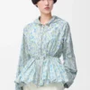 Veste à capuche en taffetas de soie mélangée Blanc/Bleu