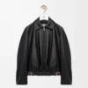 Veste ceinturée en cuir d&rsquo;agneau nappa noir