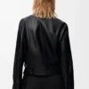Veste ceinturée en cuir d&rsquo;agneau nappa noir