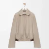 Veste ceinturée en cuir de chèvre suédé Beige foncé