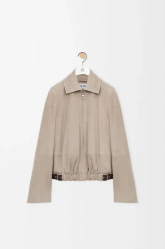 Veste ceinturée en cuir de chèvre suédé Beige foncé