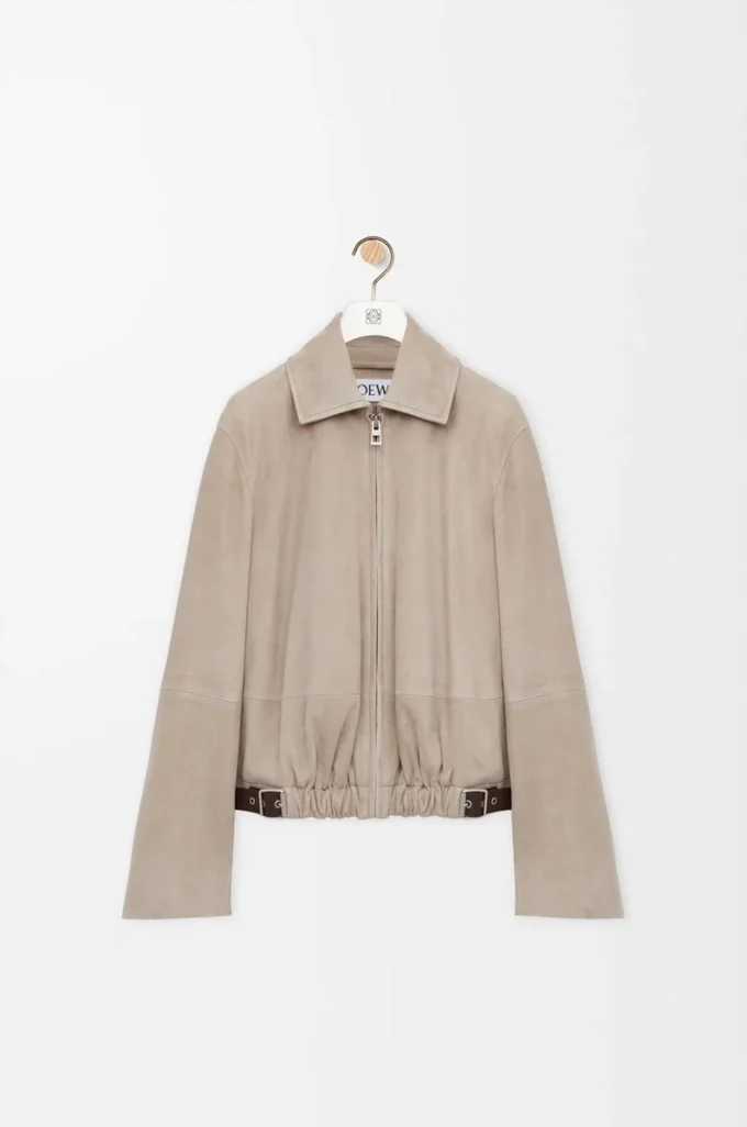 Veste ceinturée en cuir de chèvre suédé Beige foncé