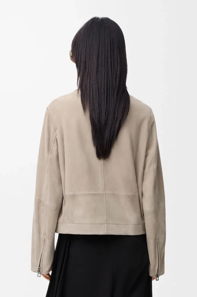 Veste ceinturée en cuir de chèvre suédé Beige foncé
