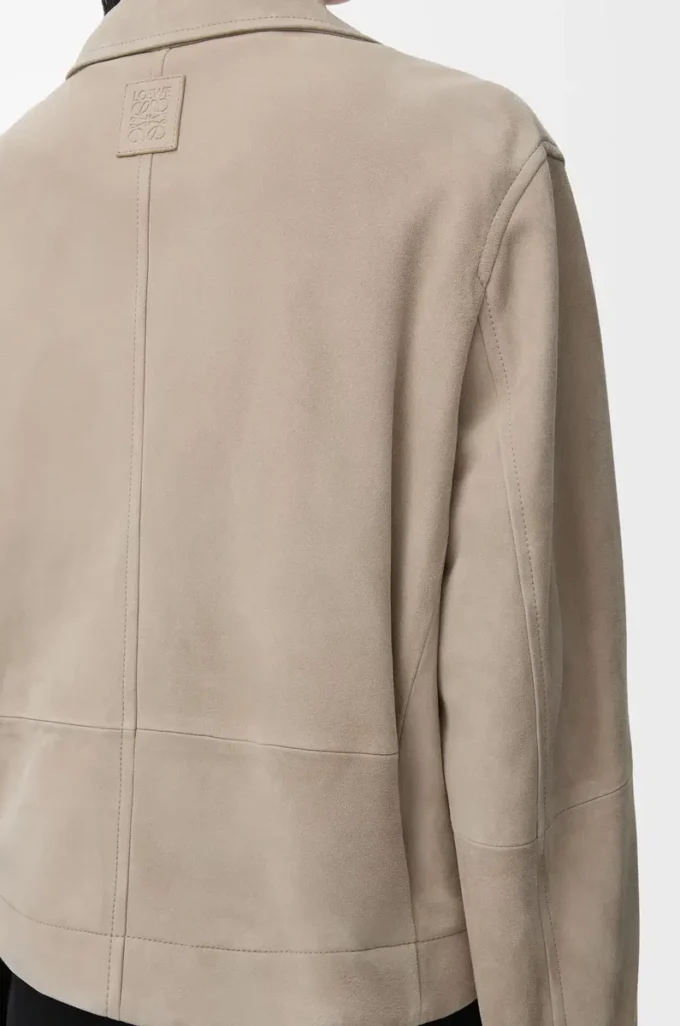 Veste ceinturée en cuir de chèvre suédé Beige foncé