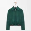 Veste ceinturée en cuir de chèvre suédé Vert