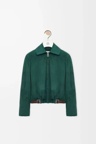 Veste ceinturée en cuir de chèvre suédé Vert