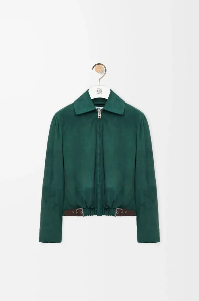 Veste ceinturée en cuir de chèvre suédé Vert
