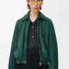 Veste ceinturée en cuir de chèvre suédé Vert