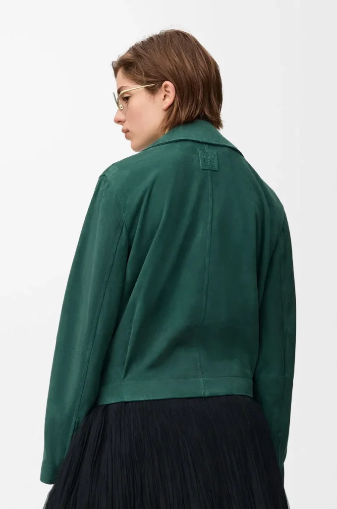 Veste ceinturée en cuir de chèvre suédé Vert