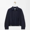 Veste ceinturée en laine et soie bleu marine