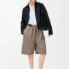 Short à ceinture en laine Beige Melange