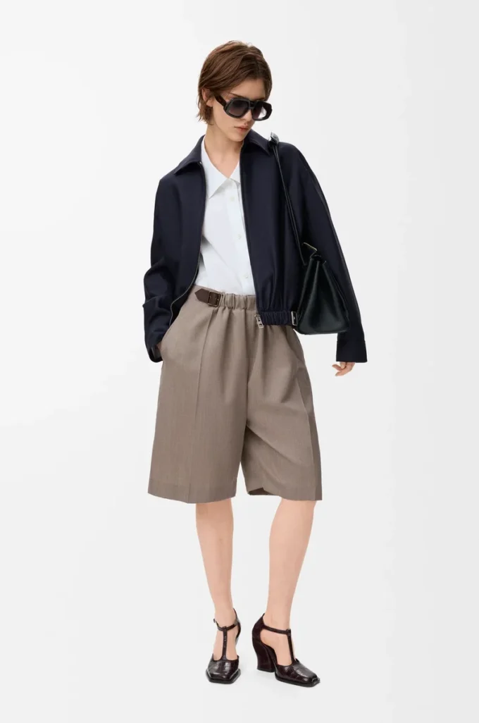 Short à ceinture en laine Beige Melange