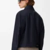 Veste ceinturée en laine et soie bleu marine