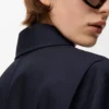 Veste ceinturée en laine et soie bleu marine