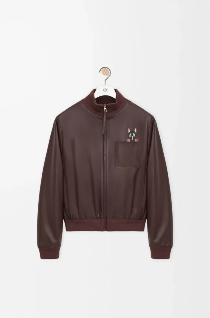 Veste courte en cuir d&rsquo;agneau nappa marron