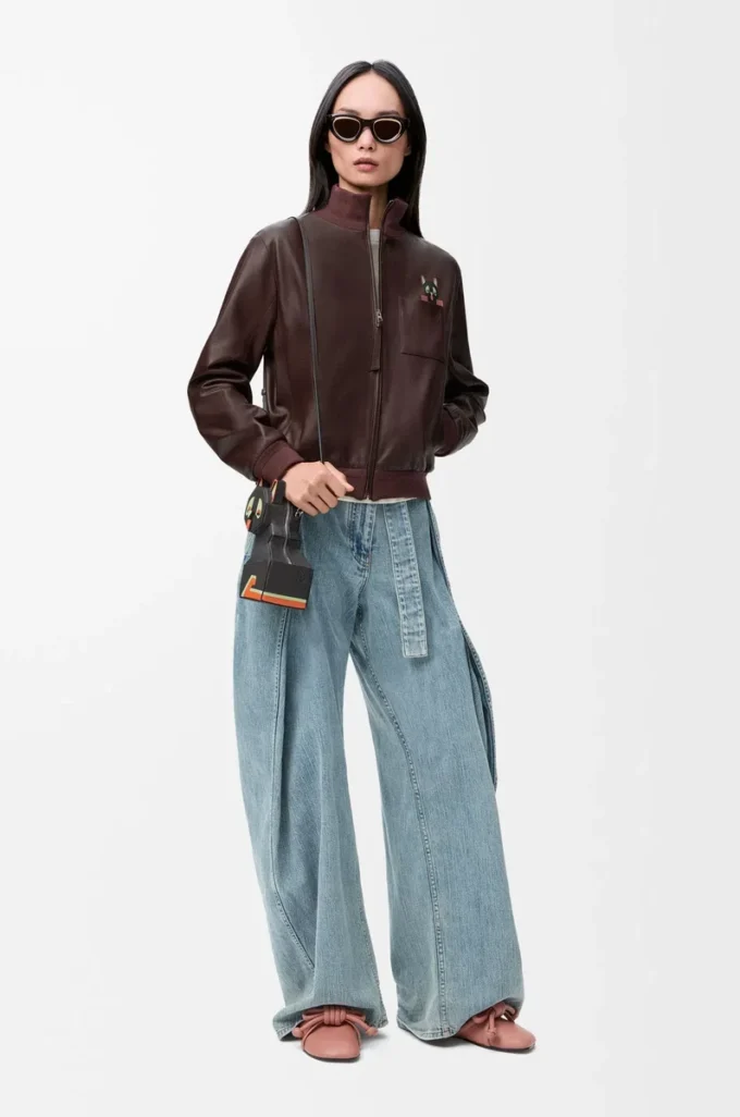 Veste courte en cuir d&rsquo;agneau nappa marron