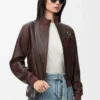 Veste courte en cuir d&rsquo;agneau nappa marron