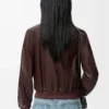 Veste courte en cuir d&rsquo;agneau nappa marron