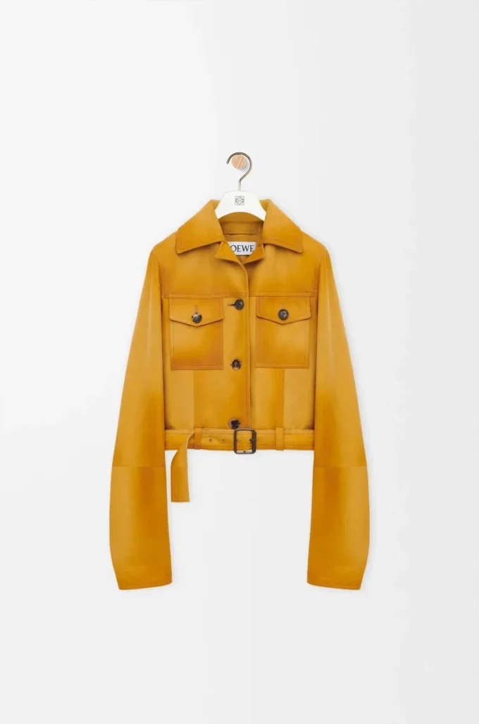 Veste courte en cuir d&rsquo;agneau suédé Light Tan