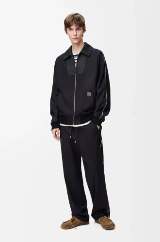 Veste de survêtement en laine bleu marine/gris