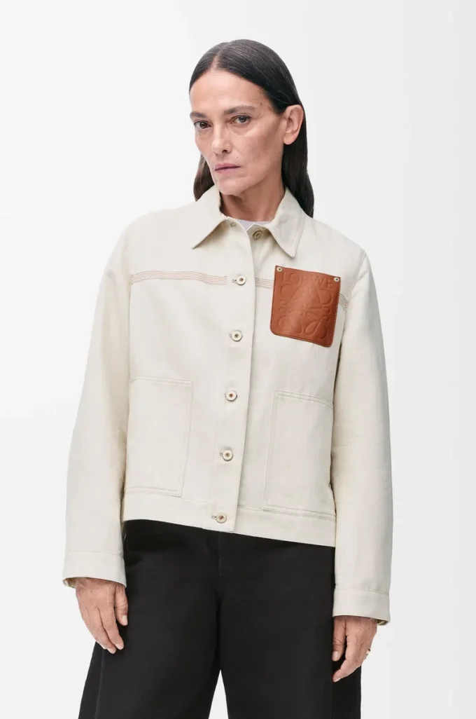 Veste de travail en coton et lin Écru
