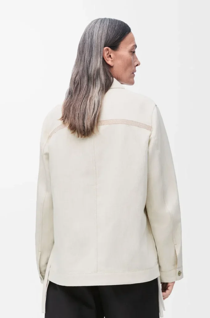 Veste de travail en coton et lin Écru