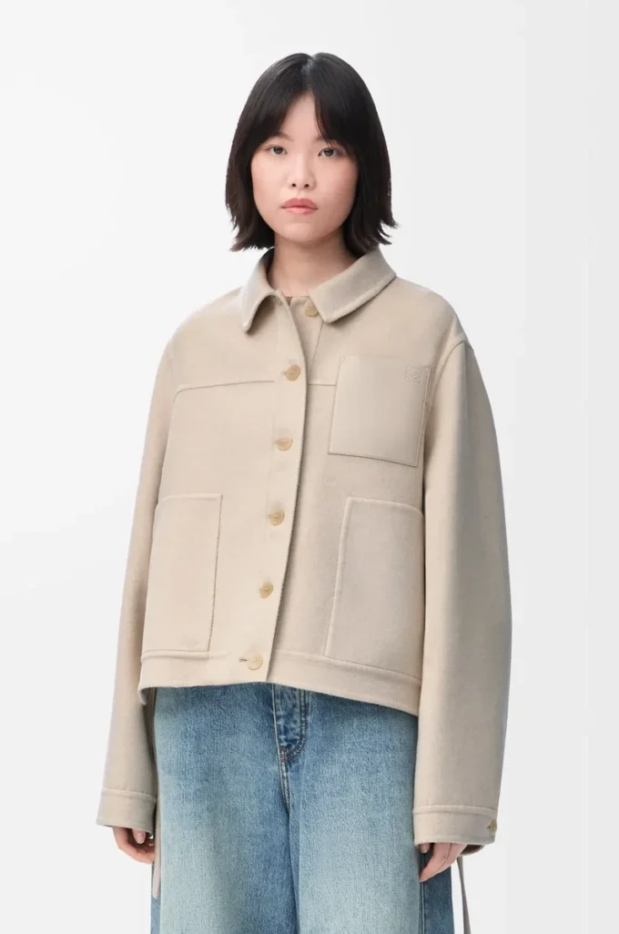 Veste de travail en laine et cachemire Beige clair chiné