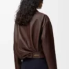 Veste drapée en cuir d&rsquo;agneau nappa marron chocolat