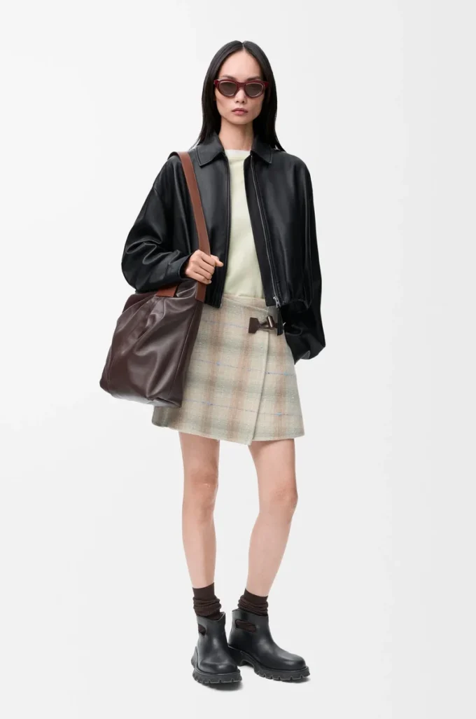 Veste drapée en cuir d&rsquo;agneau nappa Noir