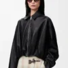 Veste drapée en cuir d&rsquo;agneau nappa Noir