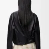 Veste drapée en cuir d&rsquo;agneau nappa Noir