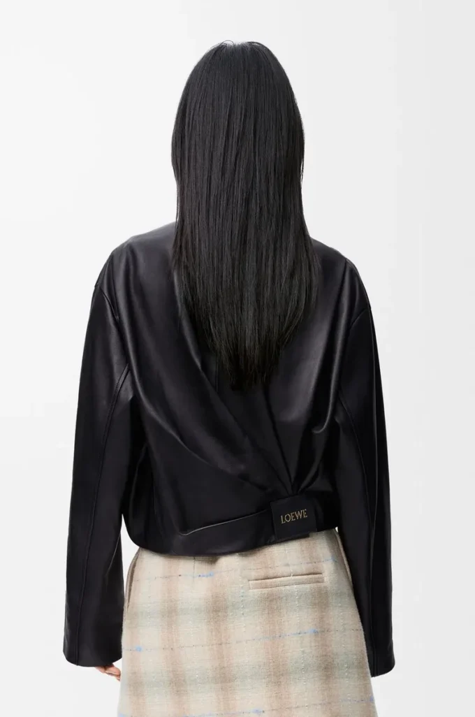 Veste drapée en cuir d&rsquo;agneau nappa Noir