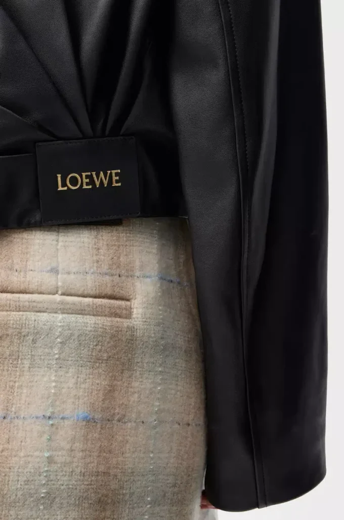 Veste drapée en cuir d&rsquo;agneau nappa Noir