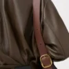 Veste drapée en cuir de veau nappa vert foncé