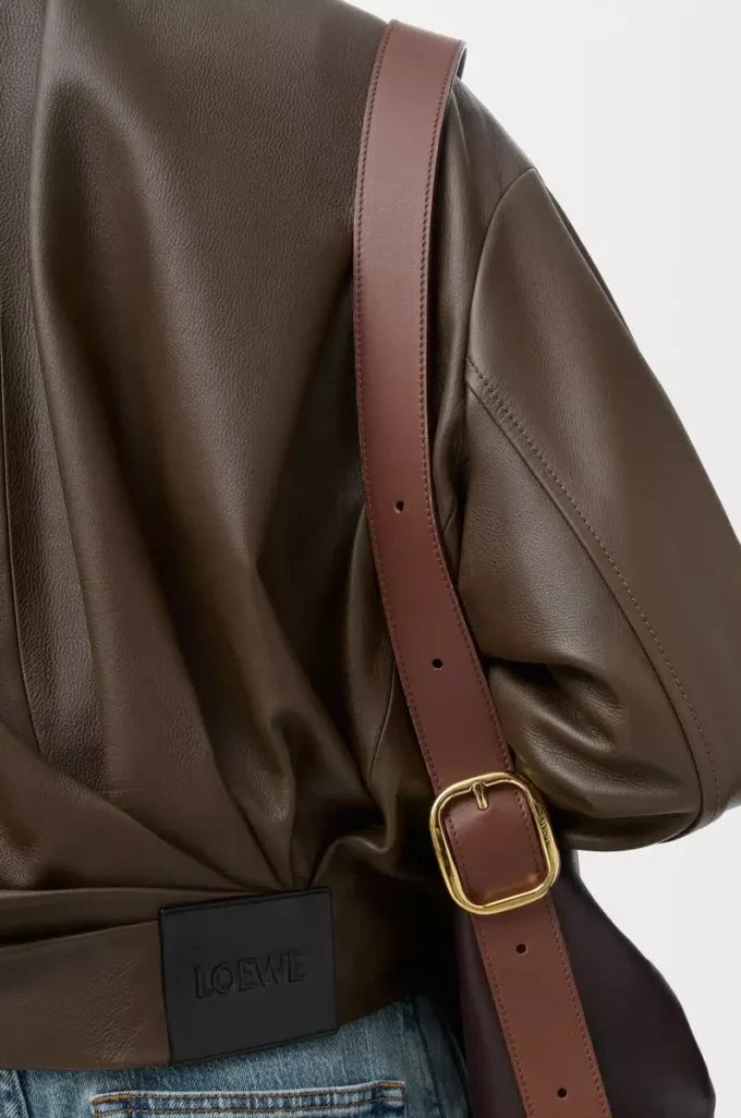 Veste drapée en cuir de veau nappa vert foncé